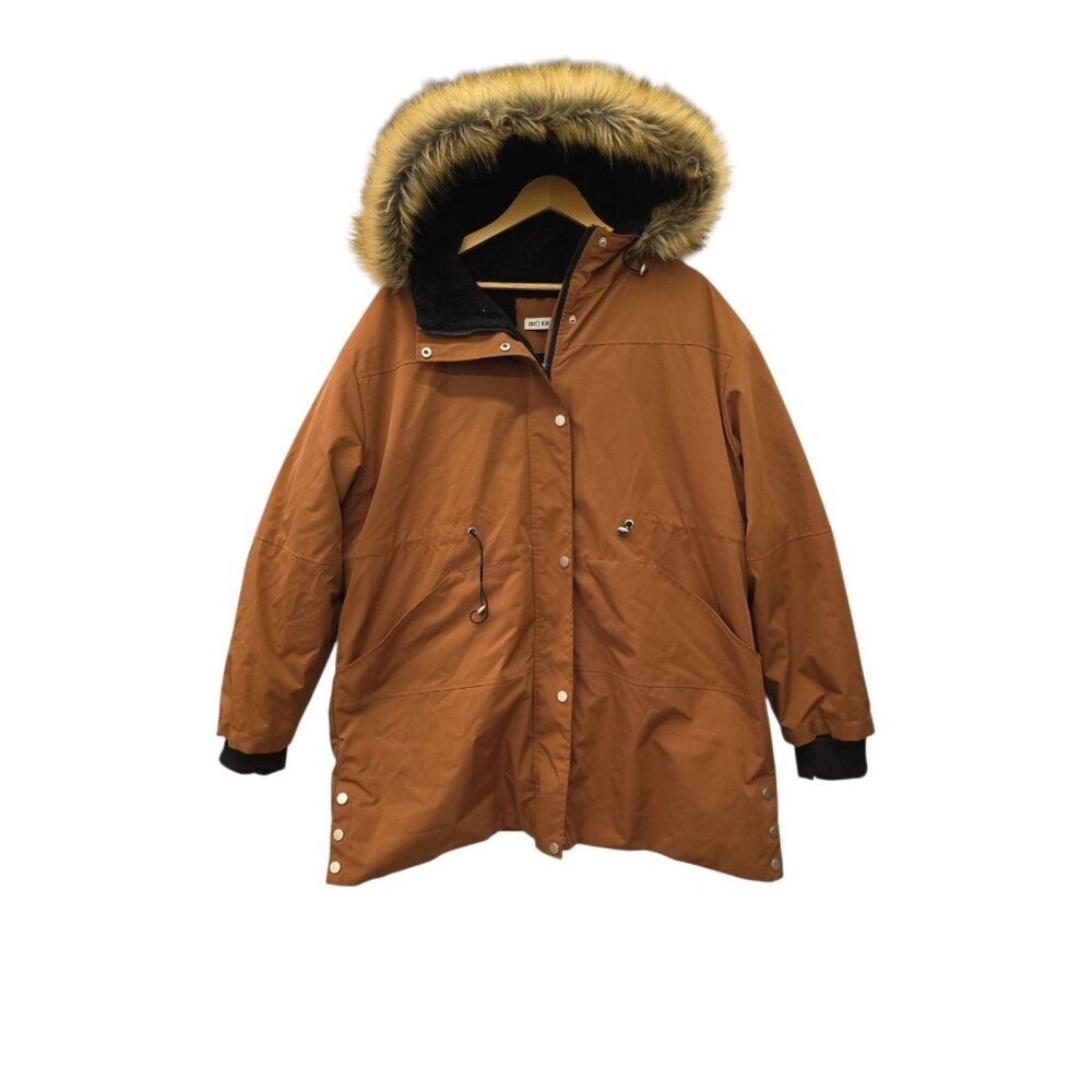 Grace Karin Waterproof Hooded Coat With Faux Fur Lining 2XL Brown Thumb Holes